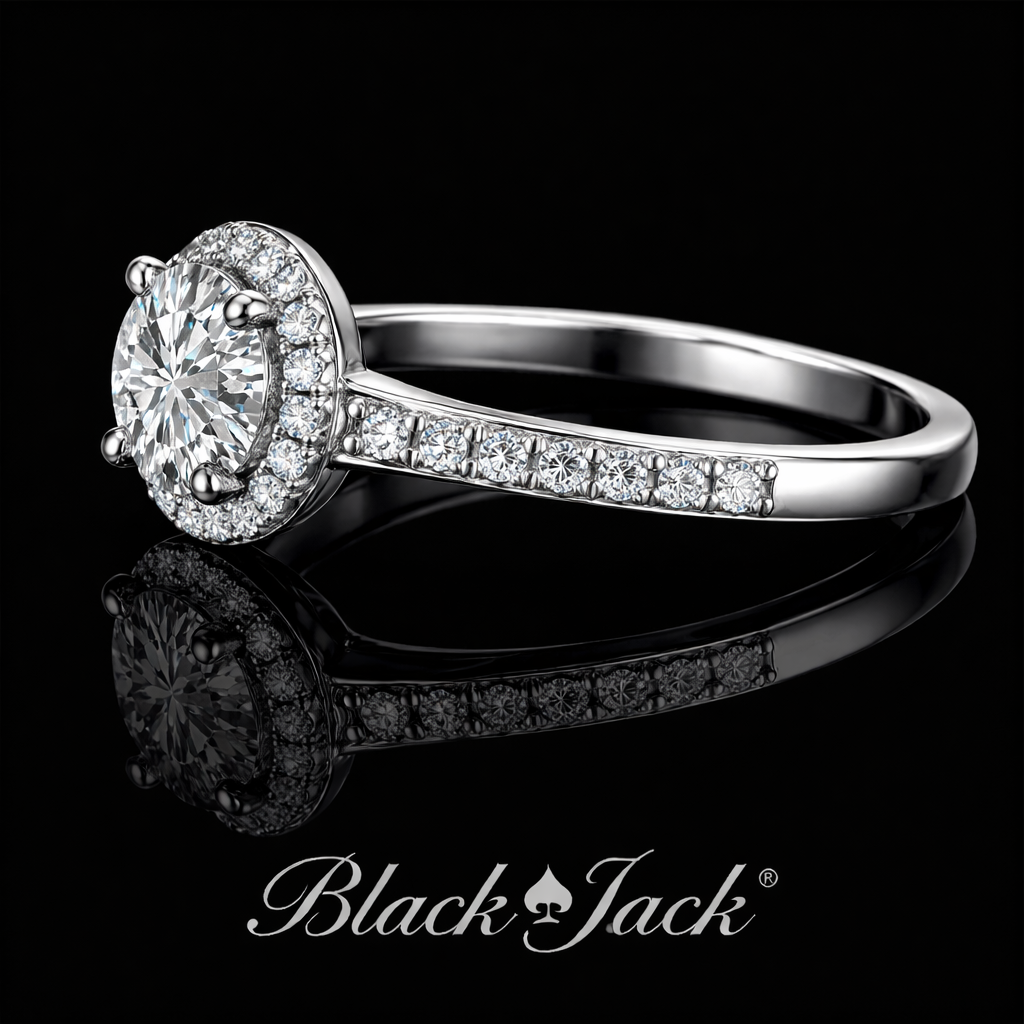 1.30 Ct Round Halo Lab Grown Diamond Ring in 925 Sterling Silver| Black Jack®