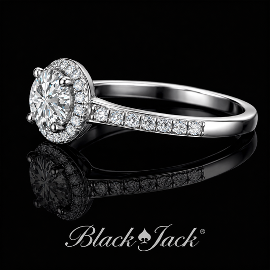 1.30 Ct Round Halo Lab Grown Diamond Ring in 925 Sterling Silver| Black Jack®