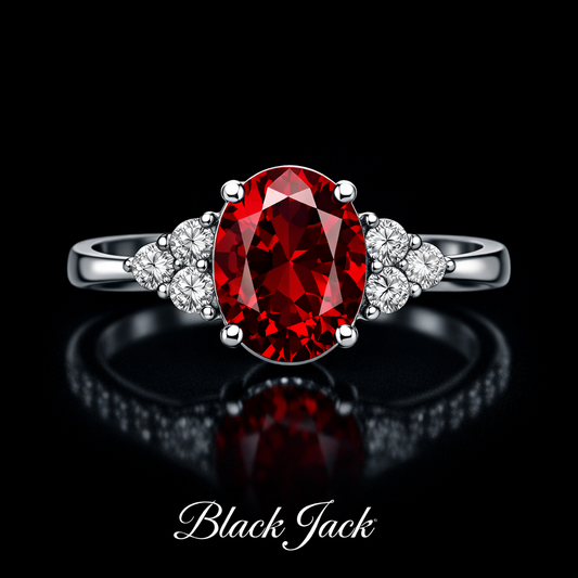 4.12 Carat Oval Cut Ruby & Moissanite Cluster Engagement Ring in 925 Sterling Silver