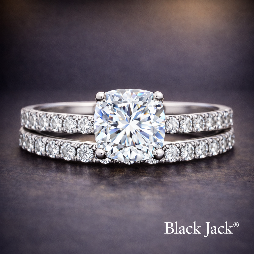 1.50 Ct Cushion Cut Lab Grown Diamond Double Band Ring in 14K Gold – IGI Certified