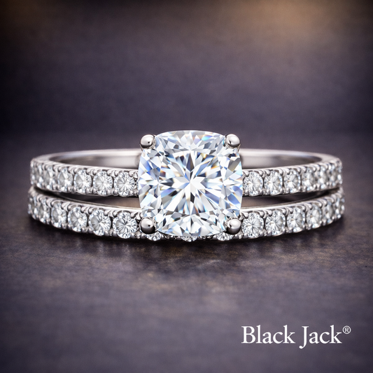 1.50 Ct Cushion Cut Lab Grown Diamond Double Band Ring in 14K Gold – IGI Certified