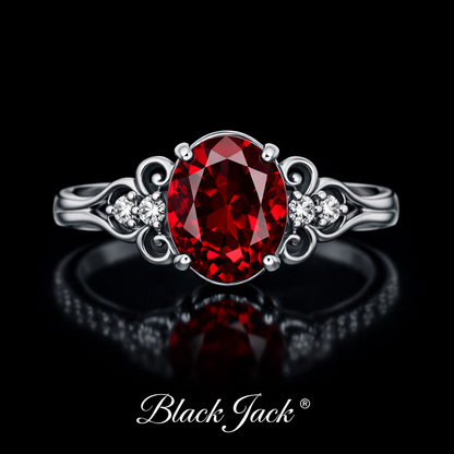 3.20 Carat Oval Cut Ruby & Moissanite Vintage Scroll Engagement Ring in 925 Sterling Silver