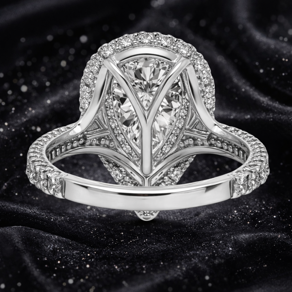 7.80 Carat Lab-Grown Diamond Double Halo Engagement Ring – Pear Cut in 14K White Gold
