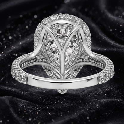 7.80 Carat Lab-Grown Diamond Double Halo Engagement Ring – Pear Cut in 14K White Gold