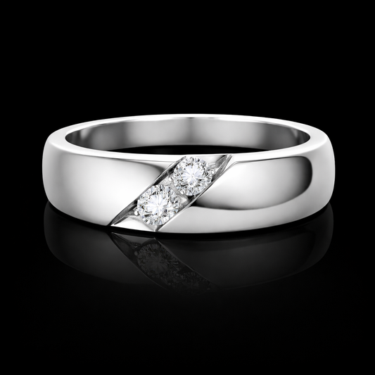 0.30 Ct Two Stone Round Cut Diagonal Set Men’s Wedding Band Custom Memory Diamond Men’s Wedding Band Lab-Grown Diamond from Personal Carbon in 14K Gold