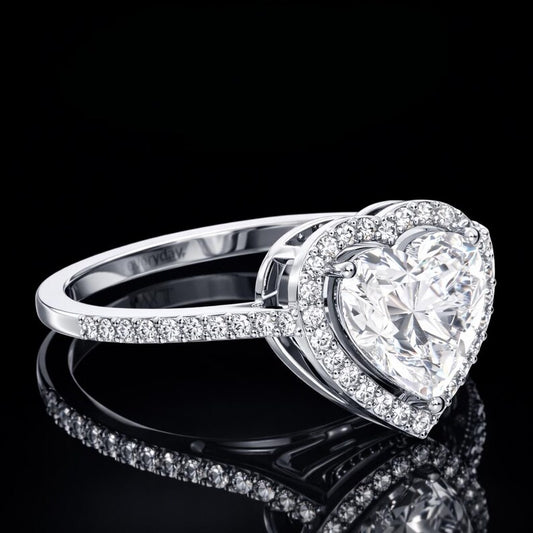2.00 Carat Heart Cut Moissanite Halo Pavé Engagement Ring in 925 Sterling Silver