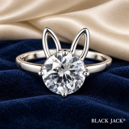 2.00 Ct Bunny Ears Human Ashes Memory Diamond Ring 14K White Gold Pet Memorial Ring Black Jack