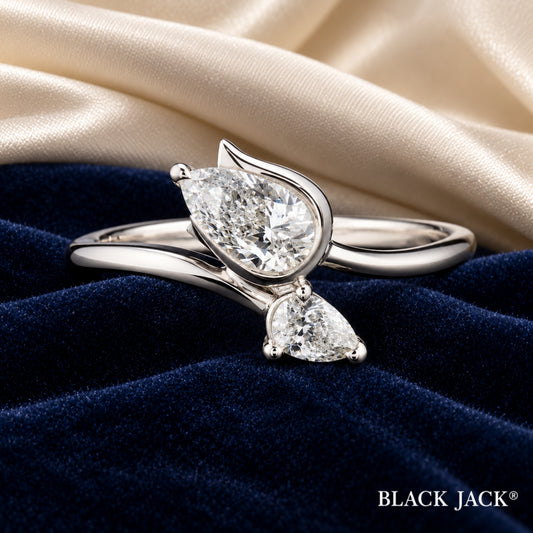 1.50 Ct Human Ashes Pear Memory Diamond Ring 14K White Gold Pet Memorial Ring Black Jack