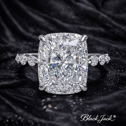 8.40 Carat Lab-Grown Diamond Cushion Three Stone Engagement Ring – Elongated Cushion Cut in 14K White Gold