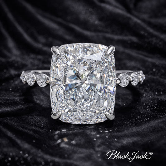 8.40 Carat Lab-Grown Diamond Cushion Three Stone Engagement Ring – Elongated Cushion Cut in 14K White Gold