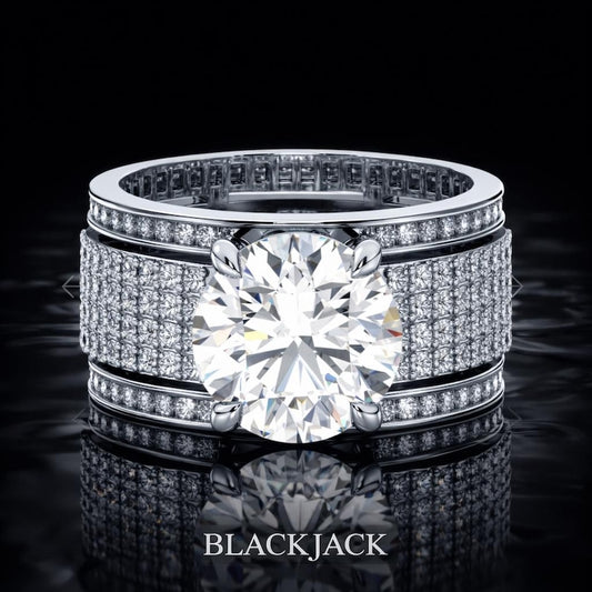 4.80 Carat Round Cut Moissanite Wide Multi-Row Pavé Engagement Ring in 925 Sterling Silver