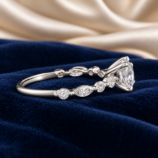 2.80 Ct Memory Diamond Floral Marquise Engagement Ring in 14K White Gold Pet Cremation Memorial Jewelry Black Jack