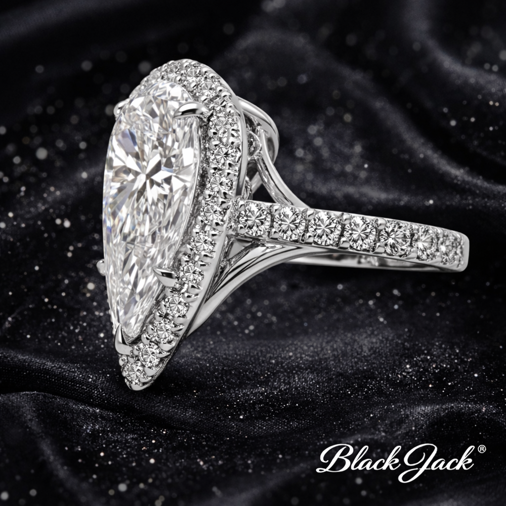 7.80 Carat Lab-Grown Diamond Double Halo Engagement Ring – Pear Cut in 14K White Gold