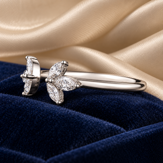 1.20 Ct Human Memorial Diamond Butterfly Open Ring Memory Diamond Ring Marquise Cut 14K White Gold Black Jack