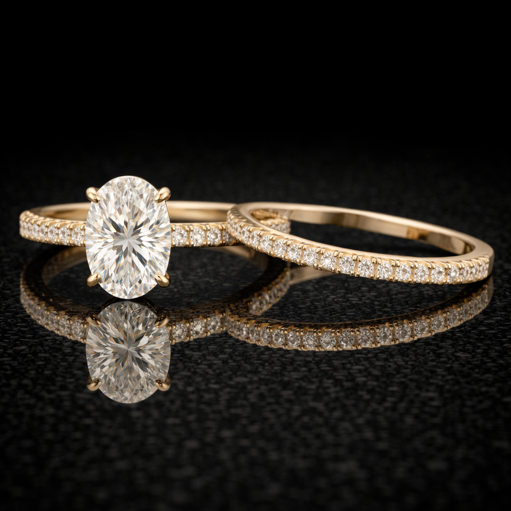 1.30 Ct Oval Cut Lab Grown Diamond Engagement Ring Set in 14K Yellow Gold | 1 Ct IGI Certified Center Diamond