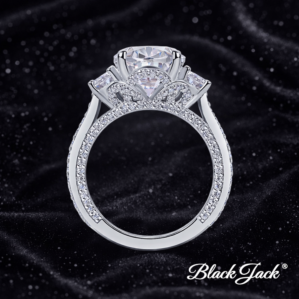 7.40 Carat Lab-Grown Diamond Three Stone Engagement Ring Oval Cut with Pavé Band in 14K White Gold IGI Certified