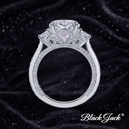 7.40 Carat Lab-Grown Diamond Three Stone Engagement Ring Oval Cut with Pavé Band in 14K White Gold IGI Certified