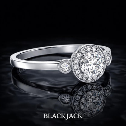 2.20 Carat Round Cut Moissanite Halo Bezel Accent Engagement Ring in 925 Sterling Silver