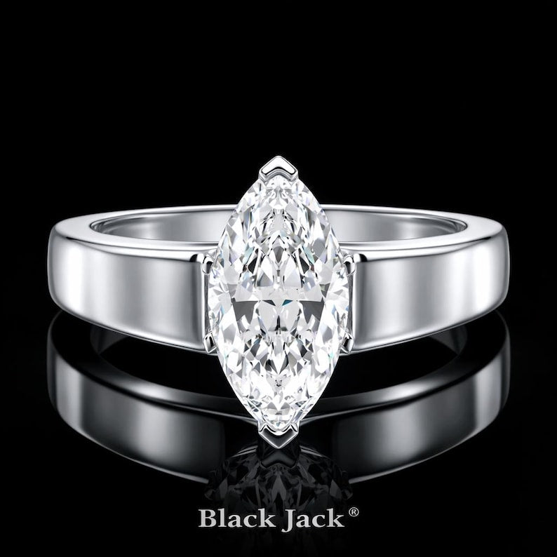 2.50 Carat Marquise Cut Moissanite Classic Solitaire Engagement Ring in 925 Sterling Silver