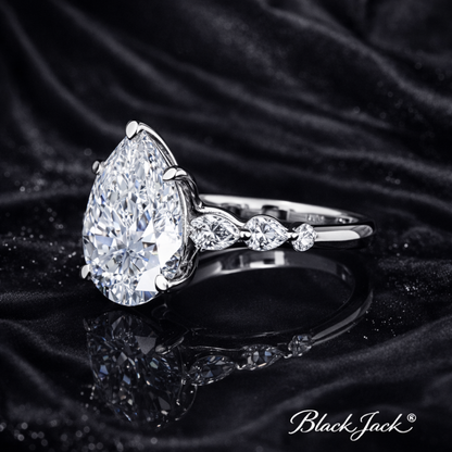 6.50 Carat Lab-Grown Diamond Three Stone Engagement Ring Pear Cut with Marquise & Round Side Stones in 14K White Gold