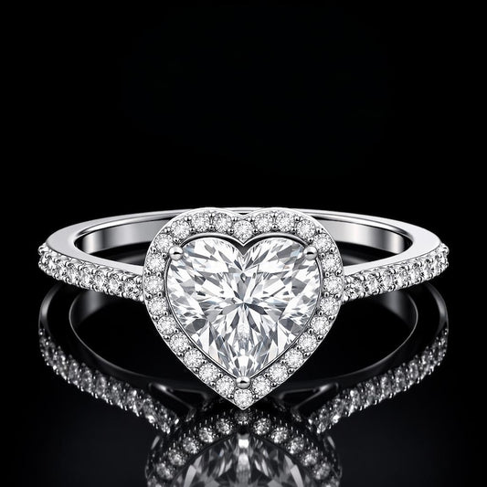 2.00 Carat Heart Cut Moissanite Halo Pavé Engagement Ring in 925 Sterling Silver