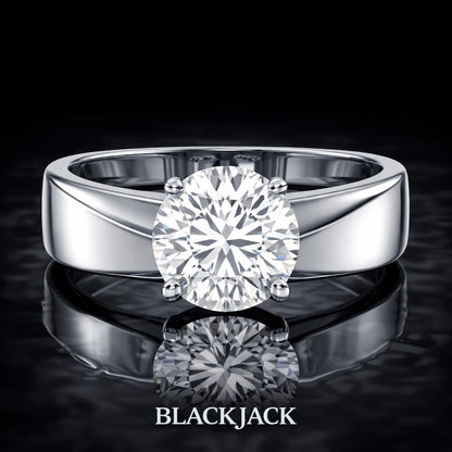 2.50 Carat Round Cut Moissanite Modern Wide Band Solitaire Engagement Ring in 925 Sterling Silver