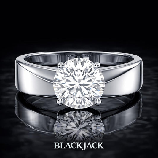 2.50 Carat Round Cut Moissanite Modern Wide Band Solitaire Engagement Ring in 925 Sterling Silver
