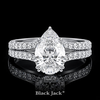 3.50 Carat Pear Cut Moissanite Double Split Pavé Engagement Ring in 925 Sterling Silver