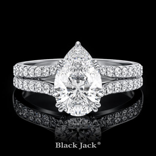 3.50 Carat Pear Cut Moissanite Double Split Pavé Engagement Ring in 925 Sterling Silver