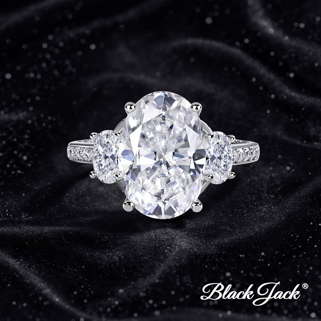 7.40 Carat Lab-Grown Diamond Three Stone Engagement Ring Oval Cut with Pavé Band in 14K White Gold IGI Certified