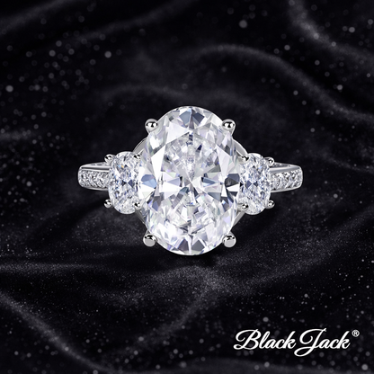 7.40 Carat Lab-Grown Diamond Three Stone Engagement Ring Oval Cut with Pavé Band in 14K White Gold IGI Certified