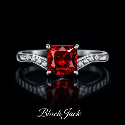 2.12 Carat Princess Cut Ruby & Moissanite Pavé Engagement Ring in 925 Sterling Silver