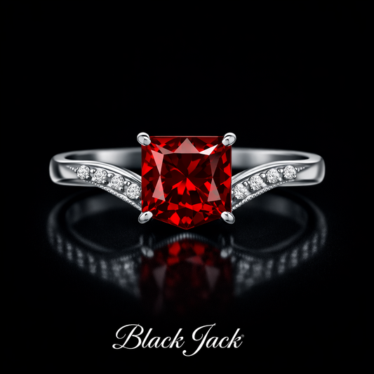 2.12 Carat Princess Cut Ruby & Moissanite Pavé Engagement Ring in 925 Sterling Silver