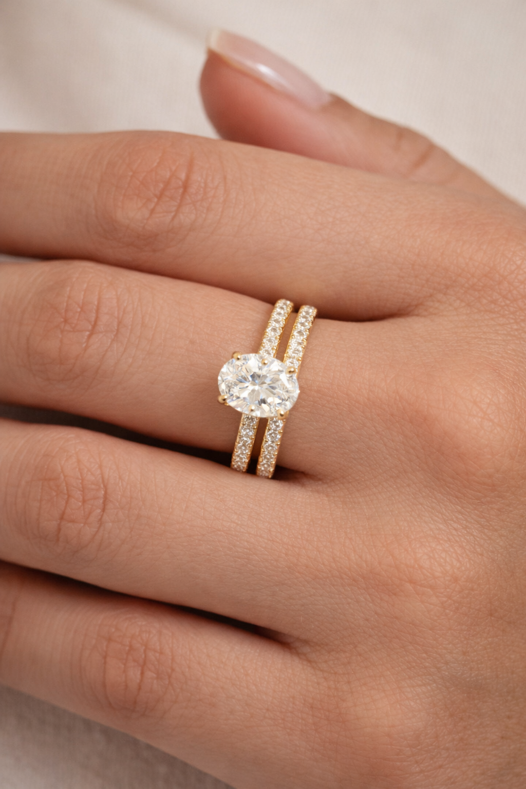 1.30 Ct Oval Cut Lab Grown Diamond Engagement Ring Set in 14K Yellow Gold | 1 Ct IGI Certified Center Diamond