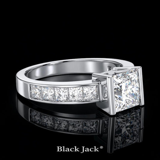 3.00 Carat Princess Cut Moissanite Channel Set Engagement Ring in 925 Sterling Silver