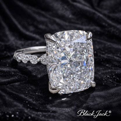 8.40 Carat Lab-Grown Diamond Cushion Three Stone Engagement Ring – Elongated Cushion Cut in 14K White Gold