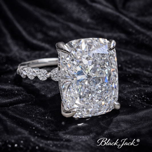 8.40 Carat Lab-Grown Diamond Cushion Three Stone Engagement Ring – Elongated Cushion Cut in 14K White Gold