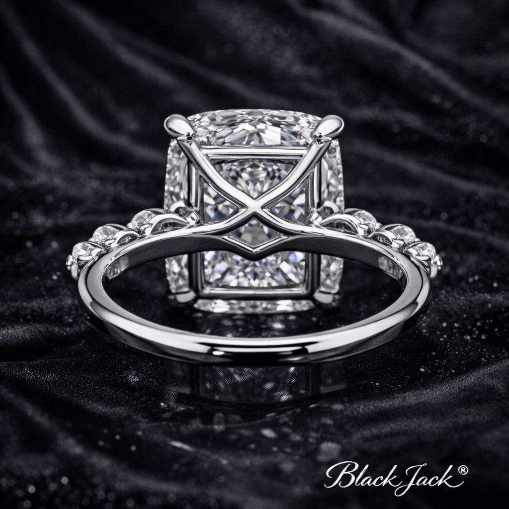 8.40 Carat Lab-Grown Diamond Cushion Three Stone Engagement Ring – Elongated Cushion Cut in 14K White Gold