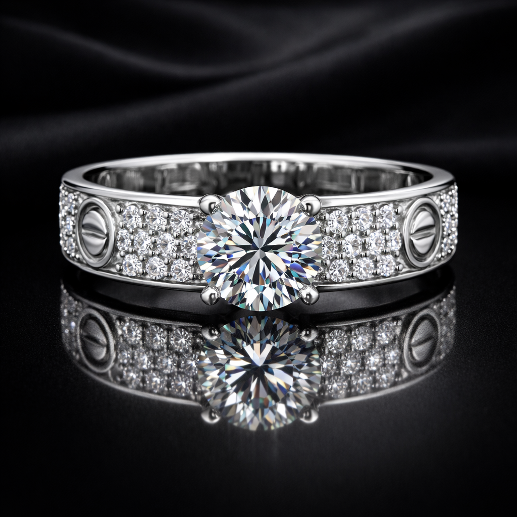 2.80 Carat Lab-Grown Diamond Round Pavé Wide Band Engagement Ring in 14K White Gold