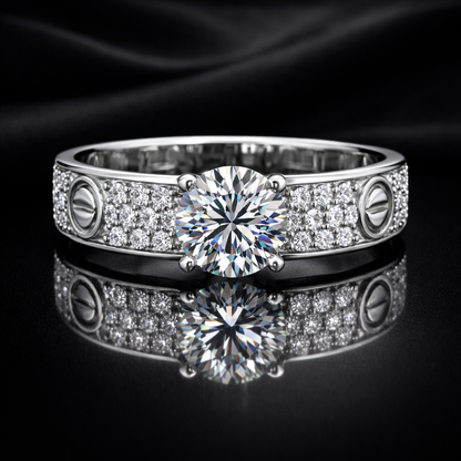 2.80 Carat Lab-Grown Diamond Round Pavé Wide Band Engagement Ring in 14K White Gold